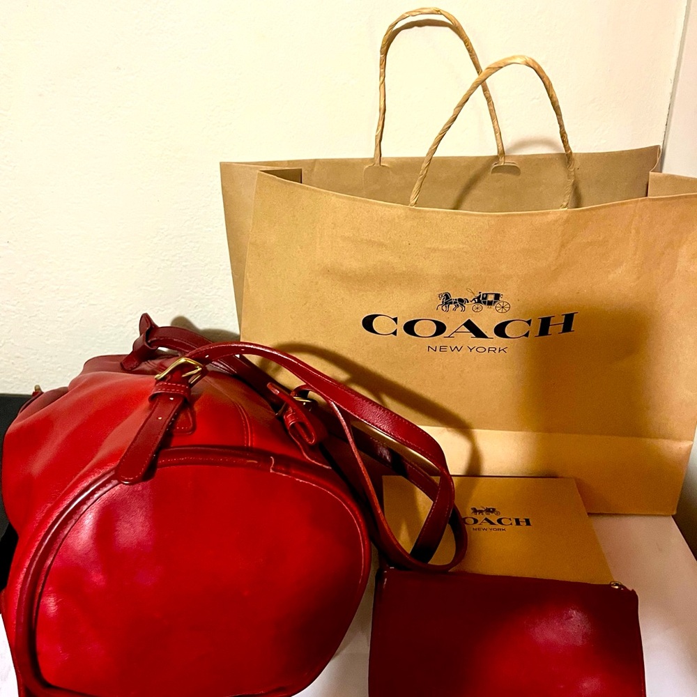 Coach Vintage Red Leather Backpack with matching corn purse, wallet. - Picture 3 of 6